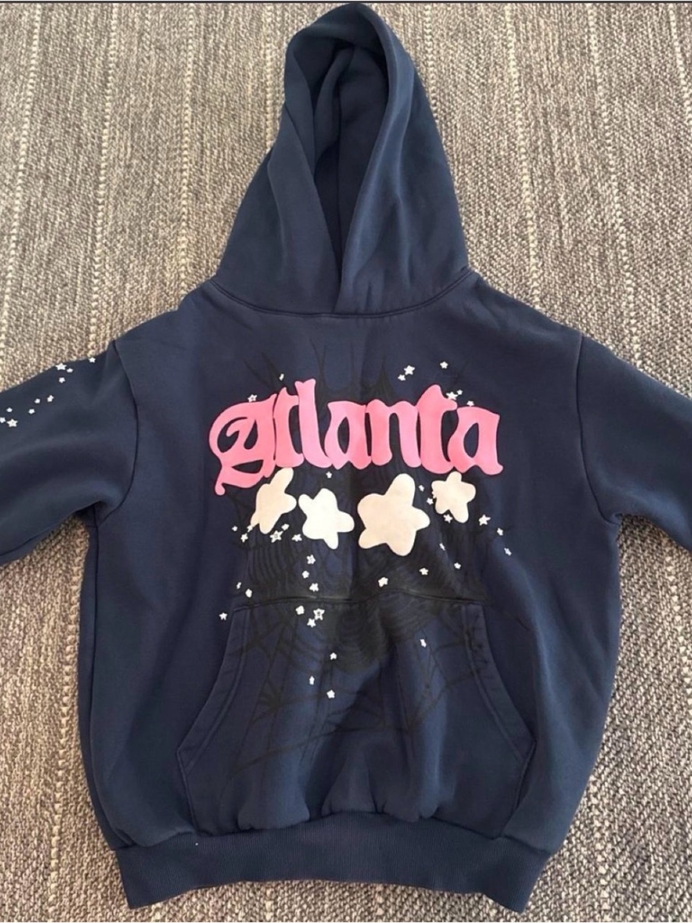 Mens Spoder Hoodie with Pink 'Atlanta' Graphic Navy Blue. Size M